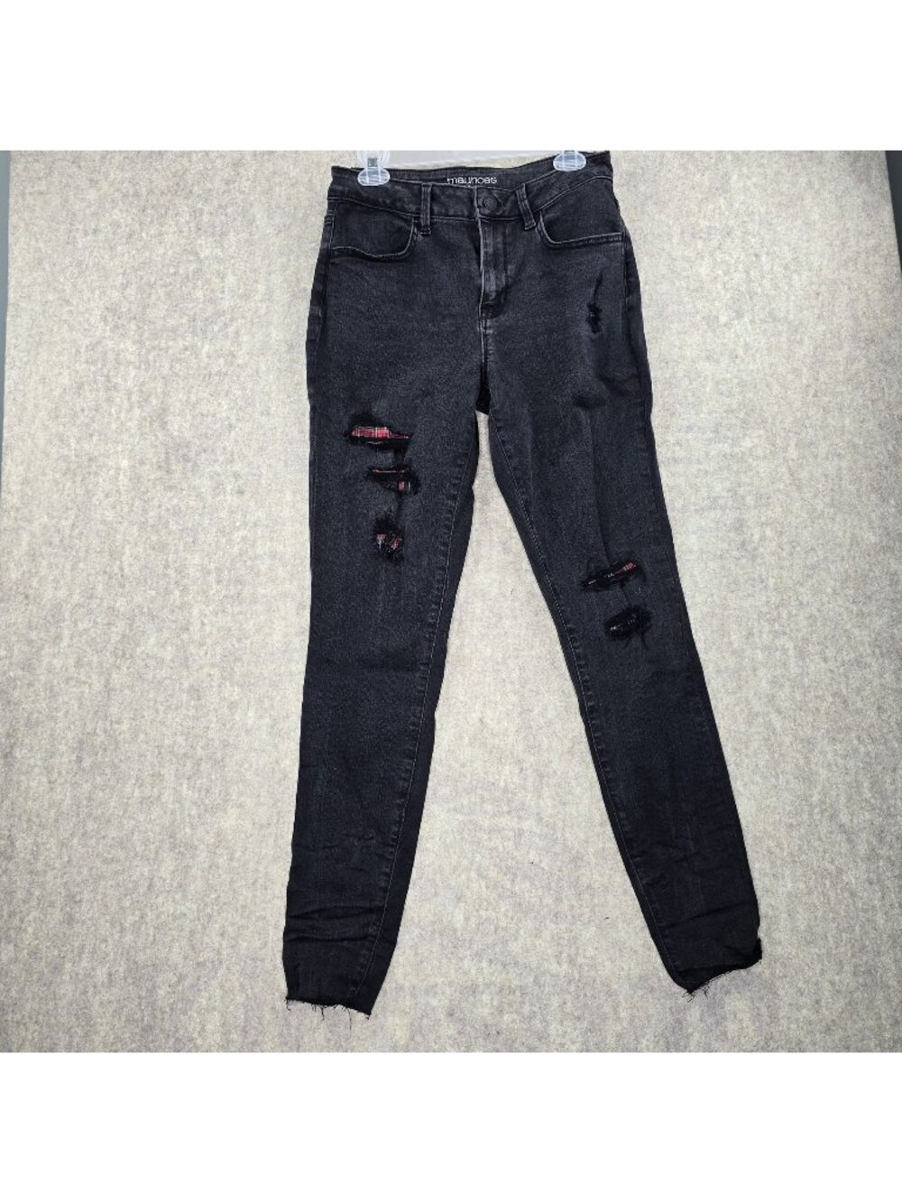 Maurices High-Rise Distressed Black Skinny Jeans Plaid Patchwork Denim